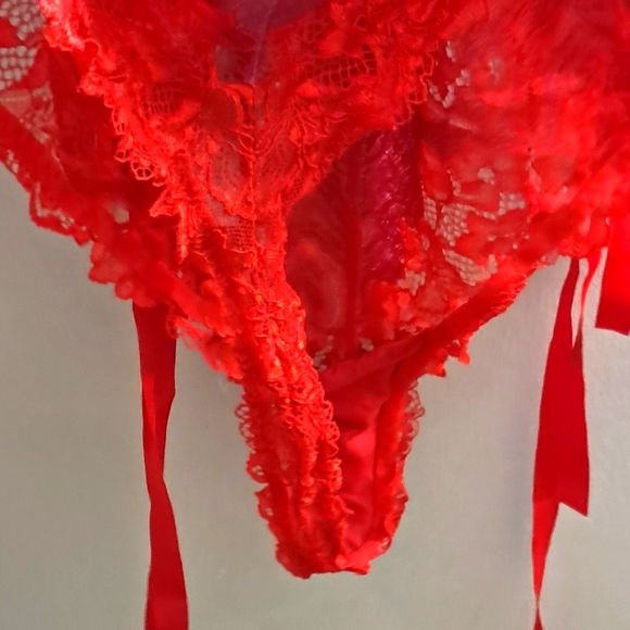 Lace-Up Red and Purple Lingerie Bodysuit - Picture 7 of 9